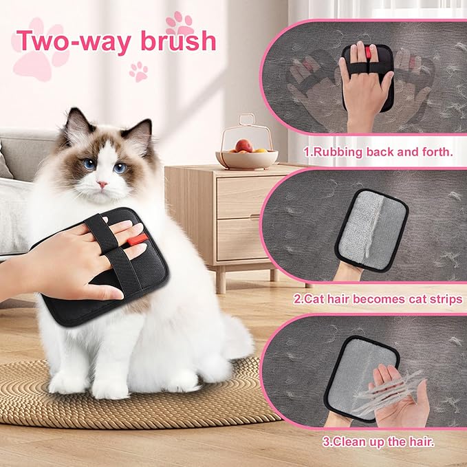 2PCS Flea Comb for Cats and Dogs with Pet Hair Remover Glove, Self Cleaning Pet Flea Cat Grooming Brush with Release Button for Massaging and Cleaning Shedding Pets Hairs-PawvioPets