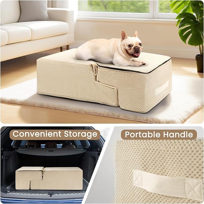 Dog Stairs for Bed 18.5" H, 4-Step Dog Steps for Small Dogs and Cats, Indoor Non-Slip Balanced Pet Stairs are Suitable for Puppy, Older Cat,Beige-PawvioPets