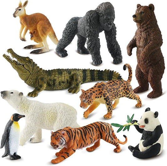 9 PCS Zoo Animal Toys for Kids 3-5 Realistic Plastic Wild Animal Figurine Toys Educational Learning Toy for Kids Boys Girls Toddlers-PawvioPets
