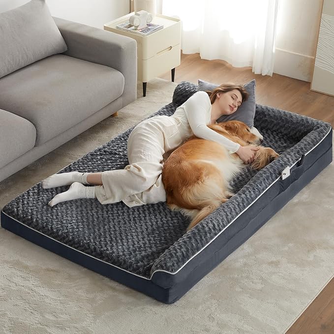 BFPETHOME Orthopedic Dog Beds for Extra Large Dogs, Waterproof Sofa XXL Pet Bed with Sides, Non-Slip Bottom and Egg-Crate Foam Big Dog Couch Bed with Washable Removable Cover,Pet Bed for Large Dogs-PawvioPets