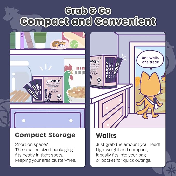 Grab & Go Squeeze Vita Stick Lickable Treats for Dogs & Cats. 49 Brain Support Sticks with Essential multivitamins. Soft and Tasty Paste for All Life Stages, Supporting Brain Health-PawvioPets