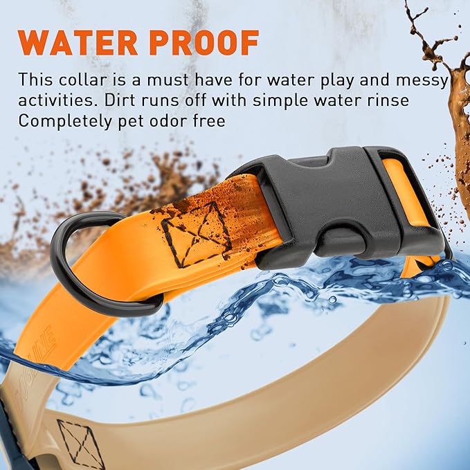 Dogline Biothane Waterproof Dog Collar with Quick Release Buckle Strong Coated Nylon Webbing with Odor- Proof for Easy Care Easy to Clean Fits Small Medium Large Dogs, Tangerine Orange 3/4" W 12-19" L-PawvioPets