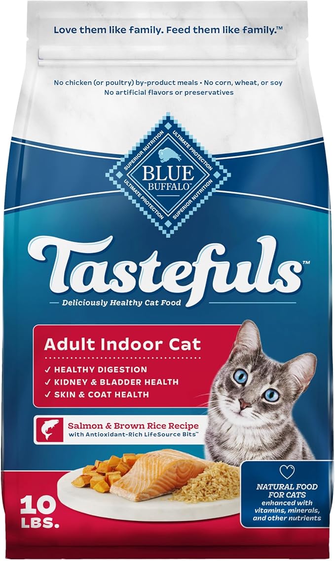 Blue Buffalo Tastefuls Indoor Natural Adult Dry Cat Food, Salmon & Brown Rice 10lb Bag-PawvioPets