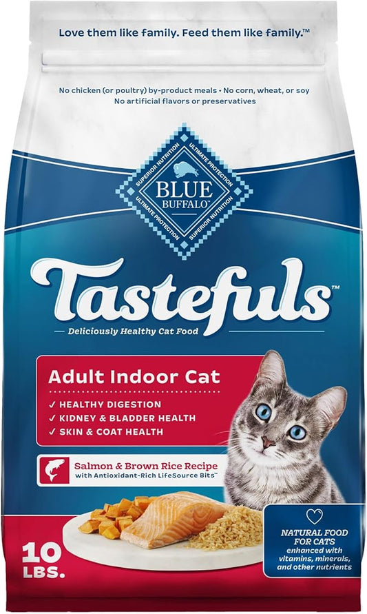 Blue Buffalo Tastefuls Indoor Natural Adult Dry Cat Food, Salmon & Brown Rice 10lb Bag-PawvioPets