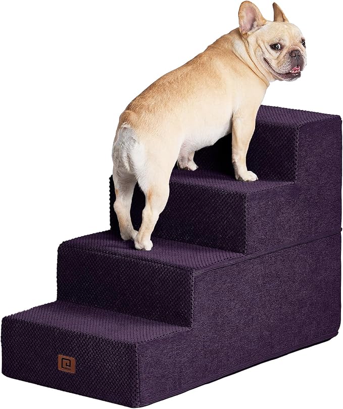 EHEYCIGA Dog Stairs for Bed 20" H, 4-Step Extra Wide Dog Steps for High Bed, Pet Steps for Small Dogs and Cats, Non-Slip Balanced Pet Ramp Indoor, Purple-PawvioPets