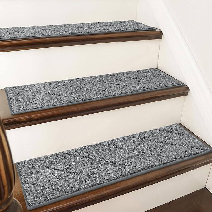 COSY HOMEER Stair Treads for Wooden Steps 9"x28" Washable Indoor Carpet Stair Treads Non Slip Soft Polyester Stair Carpet Tread Reusable Stair Runner Rugs for Kids, Elders,Pets,Medium Grey,10pcs-PawvioPets