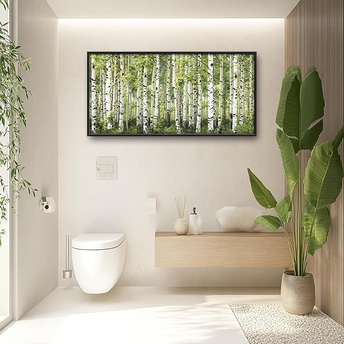 Extra Large Birch Tree Framed Wall Art for Living Room,Oversized Green Aspen Trees Forest Pictures Wall Decor,Canvas Print Painting Modern Artwork Bedroom Office Bathroom 60L" x 30W"-PawvioPets