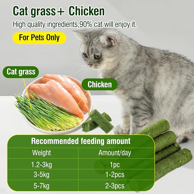 30g Cat Grass Sticks, Delicious Cat Grass Teething Stick Edible Cats Chew Toy Cat Treats Snack for Teeth Cleaning and Hairball Removal-PawvioPets