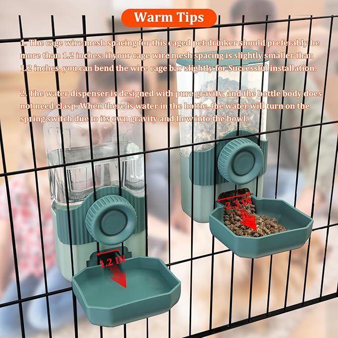 Automatic Gravity Pet Feeder Water Dispenser with Adjustable Hanging Hook - Large Capacity for Small/Medium Animals (Guinea Pigs, Cats, Rabbits, Hedgehogs, Ferrets) (Blue)-PawvioPets