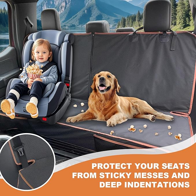 Dog Car Seat Cover for Back Seat, Waterproof PU Leather Bench Seat Covers for Trucks Ford F 150/Ram 1500/Chevy Silverado/GMC Covers, Non-Slip Back seat Pet Cover for Dogs in Car, Easy to Use and Clean-PawvioPets