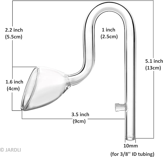 Glass Lily Pipe Outflow for Aquarium Planted Tank (10mm for 9/12mm (3/8" ID) tubing)-PawvioPets