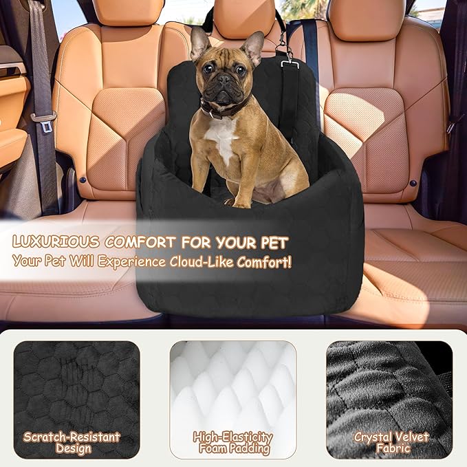 Dog Car Seat for Small/Medium Dogs - Dog Booster Seat with Safety Straps & Non-Slip Base, Travel Pet Car Seat with Storage Pockets, Washable & Removable, Suitable for Dogs Under 35 lbs (Black)-PawvioPets