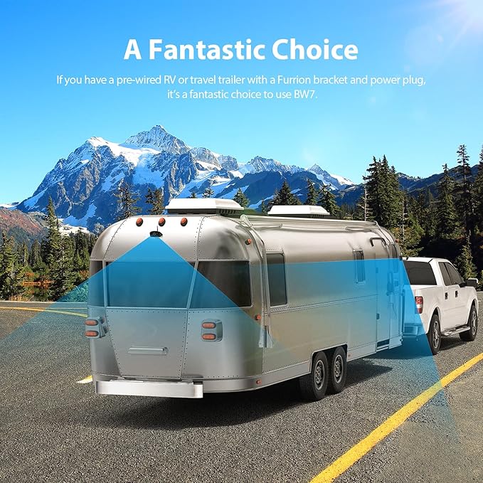 4 Cameras Wireless RV Backup System with 7-Inch Monitor, 2 Rear Sharkfin 2 Side Cameras, IR Night Vision, IP69k Waterproof Recording, Compatible with Furrion Pre-Wired RV Truck Trailer BW4-PawvioPets