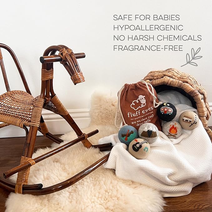 Fluff Ewes Wool Dryer Balls 6 Pack Premium New Zealand Wool Laundry Balls for Dryer, No Static Dryer Balls Laundry Reusable, XL Wool Dryer Balls Cute, Baby Dryer Balls for Dryers - are We There Yet-PawvioPets