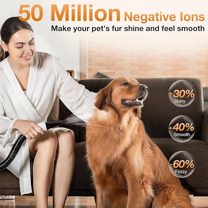 Dog Blow Dryer - Ultra-Quiet 40dB Cat Mode, 3-in-1 Nozzles & Adjustable Speed/Temp, Negative Ion Technology, BLDC Motor for Fast Drying, Portable & All-in-One Storage for Dogs & Cats-PawvioPets