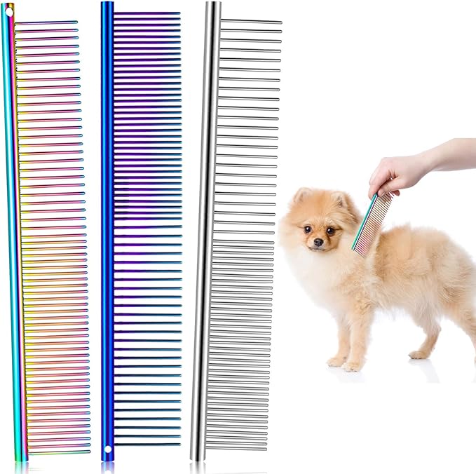 3 Pcs Stainless Steel Combs for Matted Hair - Grooming Clippers with Guide Combs for Removing Tangles and Knots in Long Haired Dogs and Cats-PawvioPets