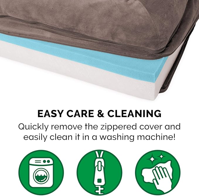 Furhaven Cooling Gel Dog Bed for Large Dogs w/ Removable Bolsters & Washable Cover, For Dogs Up to 125 lbs - Faux Fur & Velvet Sofa - Driftwood Brown, Jumbo Plus/XXL-PawvioPets