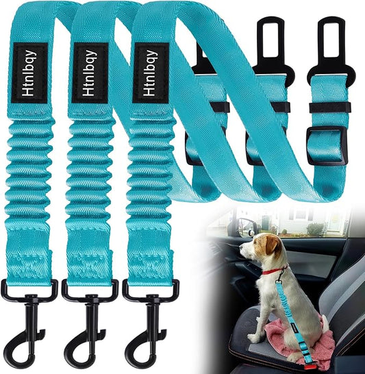 3 Pack Thickened Adjustable Dog Car Harness, Retractable Dog Car Harness Adjustable Dog Seat Belt for Car, Dog Car Leash Made of Thickened Nylon Material and Reinforced Metal Hook, Light Blue-PawvioPets