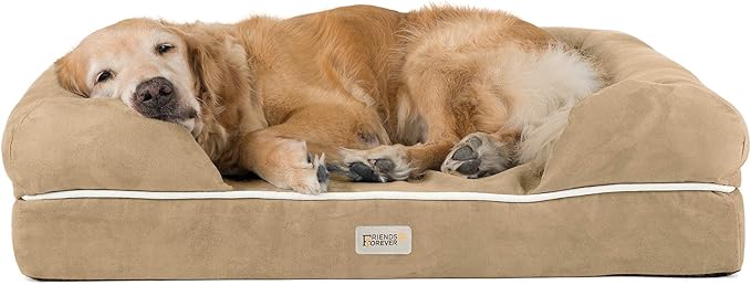 Friends Forever X-Large Dog Bed, Orthopedic Dog Sofa Memory Foam Mattress, Calming Dog Couch Bed, Wall Rim Pillow, Water Resistant Liner, Washable Cover, Non-Slip Bottom, Chester, X-Large Khaki Beige-PawvioPets