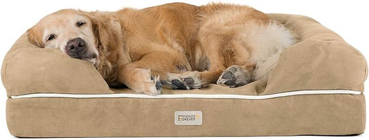 Friends Forever X-Large Dog Bed, Orthopedic Dog Sofa Memory Foam Mattress, Calming Dog Couch Bed, Wall Rim Pillow, Water Resistant Liner, Washable Cover, Non-Slip Bottom, Chester, X-Large Khaki Beige-PawvioPets