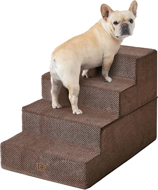 EHEYCIGA Dog Stairs for Bed 20" H, 4-Step Extra Wide Dog Steps for High Bed, Pet Steps for Small Dogs and Cats, Non-Slip Balanced Pet Ramp Indoor, Brown-PawvioPets