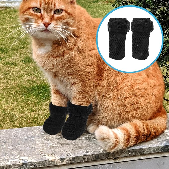 Cat Claw Covers-4pcs Cat Nail Caps Cat Nail Covers Caps Shoes Cats Socks Cat Booties to Prevent Scratching Cat Paw Protector Pet Grooming Booties for Bathing Shaving Checking-PawvioPets