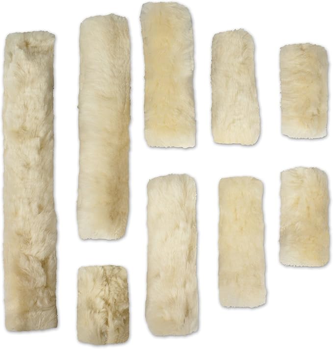 ECP Equine Comfort Products Merino Sheepskin Halter Fleece Set for Horses, 100% Natural Wool, Chafe Protection, Breathable Relief & Cushioned Comfort, Machine Washable, 9-Piece Set, Cream-PawvioPets