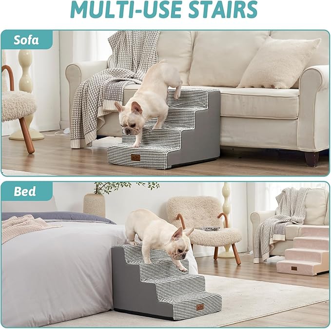 Dog Stairs for Small Dogs, 4 Tier Wider Pet Stairs for Couch and Beds, 17.7" H Non-Slip Dog Steps for Old Cats, Puppy, Small Medium Dogs, 17.7x23.6x17.7 inch, White Black-PawvioPets