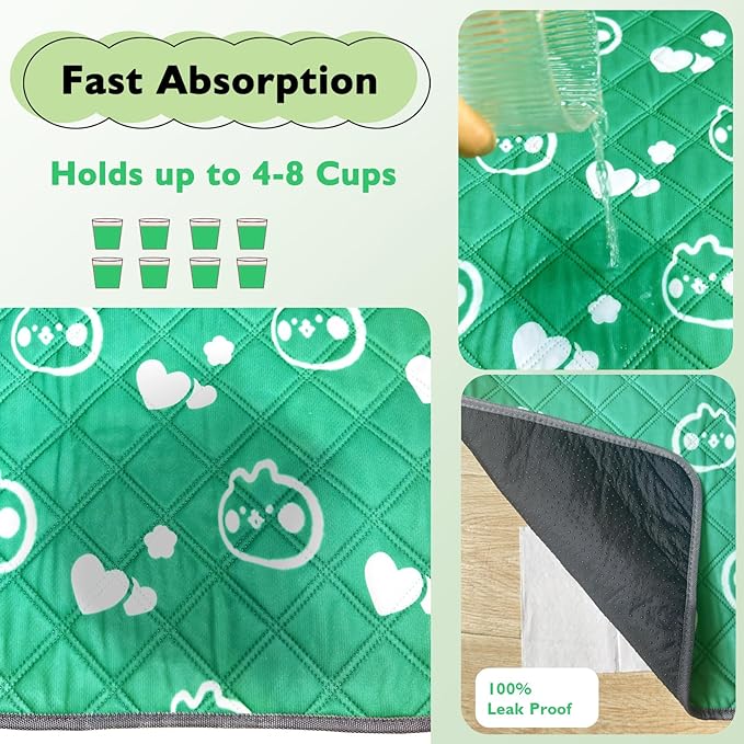 4 Pack Guinea Pig Bedding - Washable Guinea Pig Cage Liners, Waterproof Reusable & Anti Slip Pee Pads Super Absorbent Mats for Small Animals Pet Rabbit Bunny Hamster Rat (Green, 24 x 18 Inch)-PawvioPets