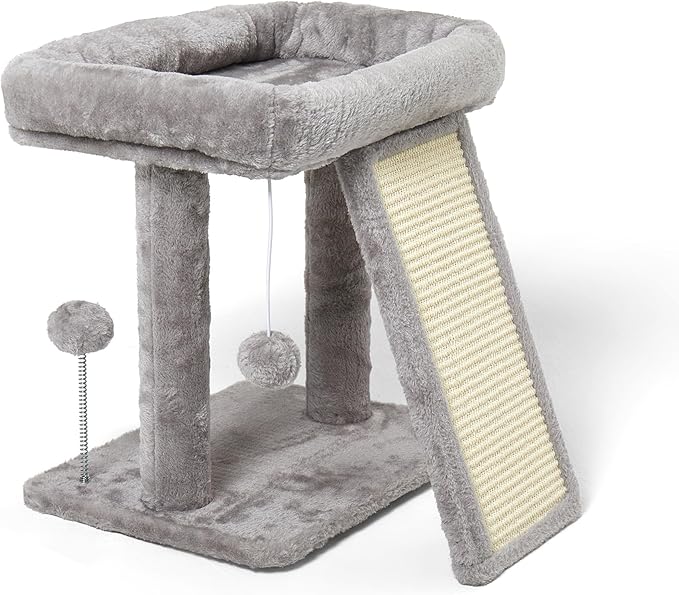 17.7-inch Small Cat Tree Tower with Scratching Post for Indoor Cats,Light Grey-PawvioPets