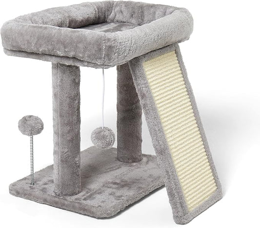 17.7-inch Small Cat Tree Tower with Scratching Post for Indoor Cats,Light Grey-PawvioPets