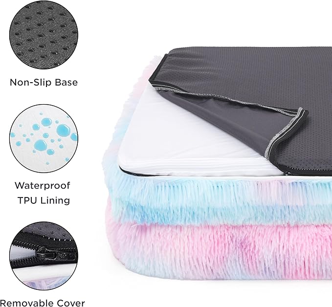 Bedsure Orthopedic Dog Bed Medium Size Dogs - Washable Medium Dog Cat Bed Waterproof, Comfort Pet Couch Sofa with Washable Removable Cover, Pets Bed with Nonskid Bottom, Long Faux Fur-Multi Color, 28"-PawvioPets