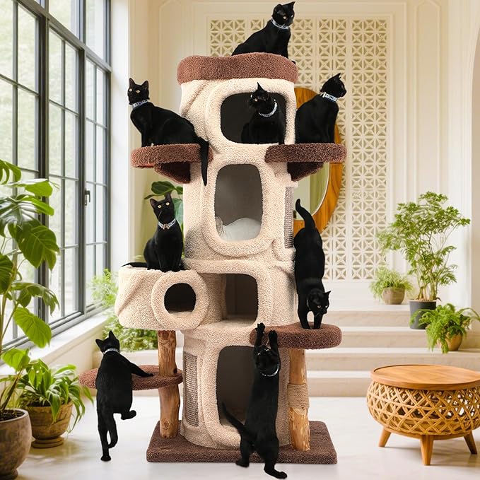 70'' Luxury Heavy Duty Cat Tree for Indoor Cats Adults,Treehouse Theme Large Cat Tower for Home Decoration,Multi-Level Modern Maine Coon Condo with 3*Wood Scratching Post,Perch,Huge House for Multicat-PawvioPets