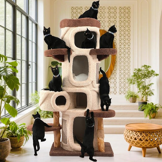 70'' Luxury Heavy Duty Cat Tree for Indoor Cats Adults,Treehouse Theme Large Cat Tower for Home Decoration,Multi-Level Modern Maine Coon Condo with 3*Wood Scratching Post,Perch,Huge House for Multicat-PawvioPets