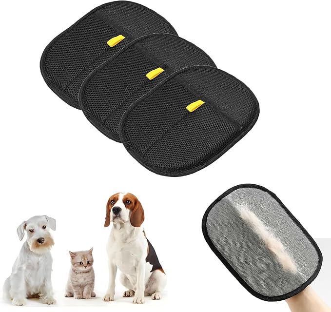 3pcs Reusable Electrostatic Pet Hair Remover Glove - Cat & Dog Grooming Gloves for Deshedding, Washable Hair Removal Tool for Furniture, Carpet, Clothes-PawvioPets