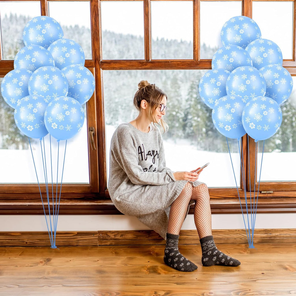 Skylety 40 Pieces Snowflake Balloons Bulk Winter Transparent Snowflake Latex Balloons for Christmas Birthday Wedding Party Decorations(Macaron Blue)