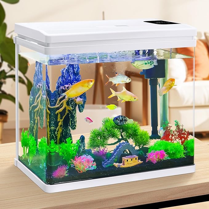 Beginner Betta Fish Tank Aquarium kit Intelligent Timed Shutdown, Seven LED Lights, Adjustable Brightness, High-Transparency Glass, Efficient Filtration Gallon (10 Gallon)-PawvioPets