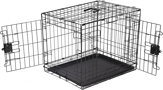 Amazon Basics Durable,Foldable Metal Wire Dog Crate with Tray, Double Door, 30 x 19 x 21 in, Black-PawvioPets