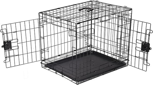 Amazon Basics Durable,Foldable Metal Wire Dog Crate with Tray, Double Door, 30 x 19 x 21 in, Black-PawvioPets