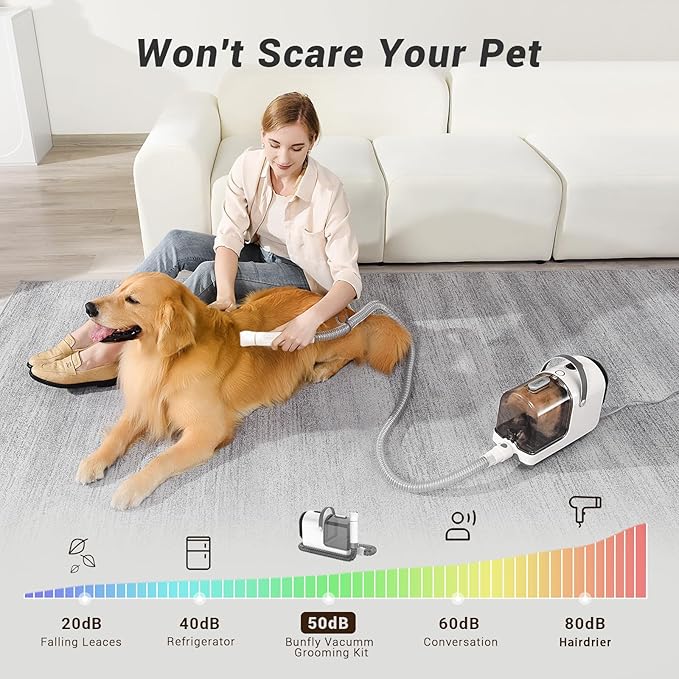 Bunfly Dog Grooming Kit,13000Pa Strong Grooming & Vacuum Suction 99.99% Pet Hair, 16 Pet Grooming Tools for Dogs Cats, 3L Large Capacity Dust Cup, Quiet Pet Vacuum Groomer (Silver & White)-PawvioPets