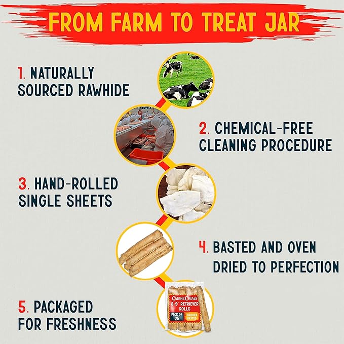 Canine Chews 8-9" Chicken Basted Dog Rawhide Retriever Rolls (25 Pack) - USA-Sourced Chicken Basted Dog Chews - Healthy Dental Chews-PawvioPets