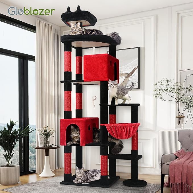 Globlazer Gohtic Giant Cat Tree, 83 inch Goth Cat Tree for Indoor Cats Large Adult, XXL Cat Tower with 9 Scratching Posts for 20lb+ Heavy Duty Large Adult Cats, F83, Blood-Goth-PawvioPets
