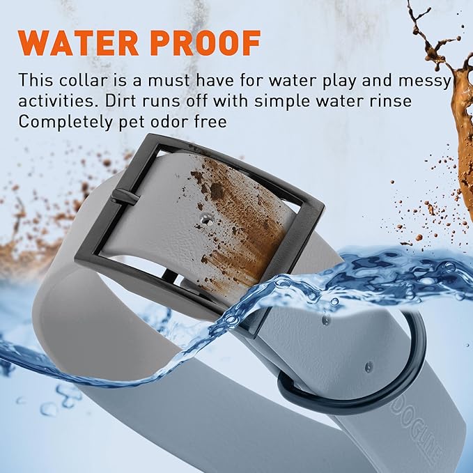 Dogline Biothane Waterproof Dog Collar Strong Coated Nylon Webbing with Black Hardware Odor- Proof for Easy Care Easy to Clean High Performance Fits Small Medium or Large Dogs, Battleship Gray-PawvioPets