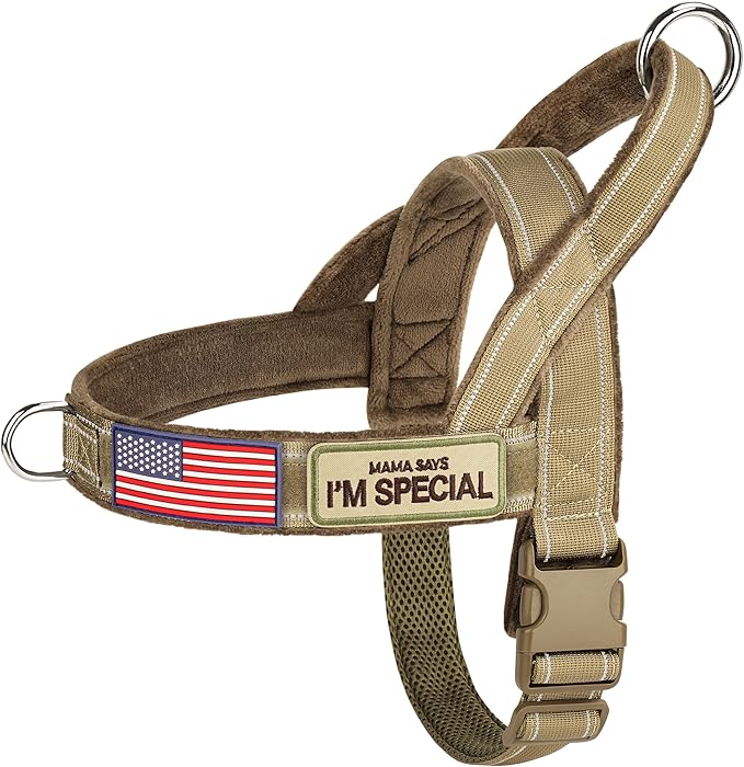 Forestpaw No Pull Dog Harness - Soft Flannel Padded Tactical Dog Vest Harness with Quick Release Buckle, Adjustable Reflective Pet Harness for Large Dogs Walking Training,Brown XL-PawvioPets