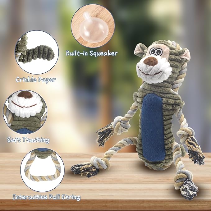 Funny Plush Dog Chew Toys, Squeaky Dog Toys, Interactive Tug of War Puppy Toys, Stuffed Dog Toys for Small, Medium and Large Dogs - Monkey-PawvioPets