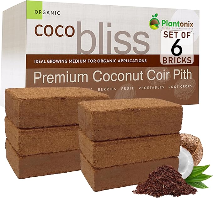 Coco Bliss 650gm Bricks (6-Pack) - Organic Coco Coir for Plants - OMRI-Listed Coco Coir for Garden Soil & Potting Mixes - Coconut Fiber Mixes with Potting Soil for Indoor Plants & Outdoor Plants-PawvioPets