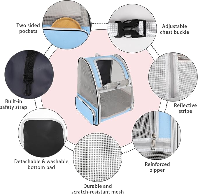 Cat Backpack Carrier,Pet Carrier Airline Approved for Small Dog Cat Puppy Kitten Bunny,Ventilated Mesh Design Animal Backpack for Hiking Camping Travel Bag (Blue)-PawvioPets