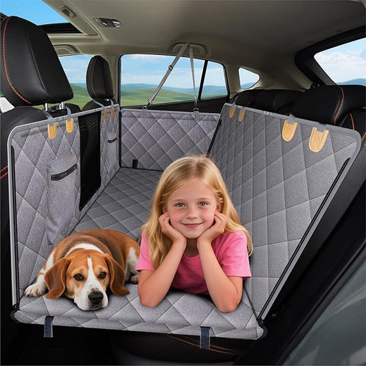 Back Seat Extender for Dog, Waterproof Dog Car Seat Cover for Back Seat, Hard Bottom Car Seat Cover, Large Space Hammock for Full-Size Crewcab Trucks, Pet Seat Cover Holds 450lbs(Grey)-PawvioPets