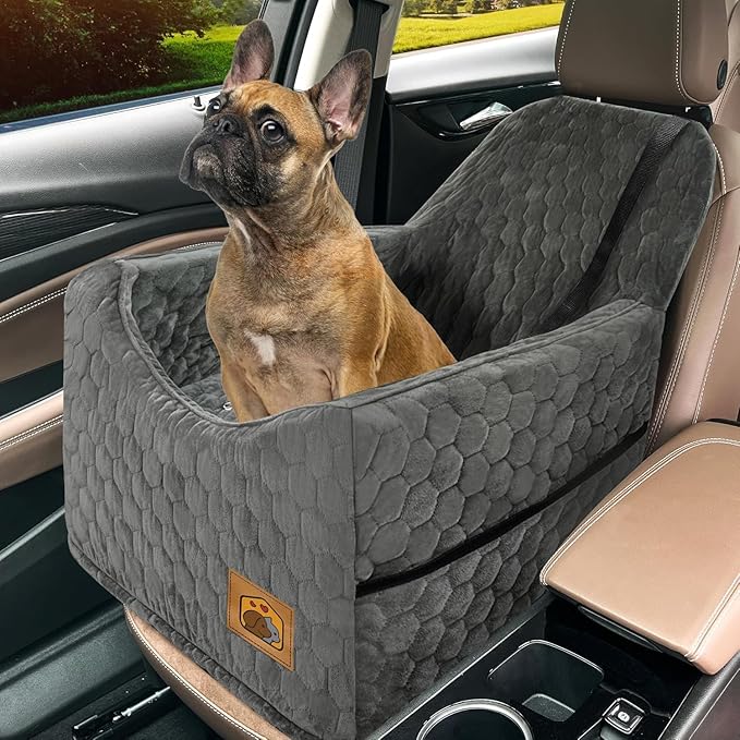 Dog Car Seat for Small/Medium Dogs, Memory Foam Dog Booster Seat, Travel Safety Per Car Seat with Washable Removable Cover, Storage Pockets for Dogs up to 35 lbs(Gray)-PawvioPets