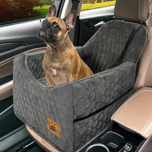 Dog Car Seat for Small/Medium Dogs, Memory Foam Dog Booster Seat, Travel Safety Per Car Seat with Washable Removable Cover, Storage Pockets for Dogs up to 35 lbs(Gray)-PawvioPets